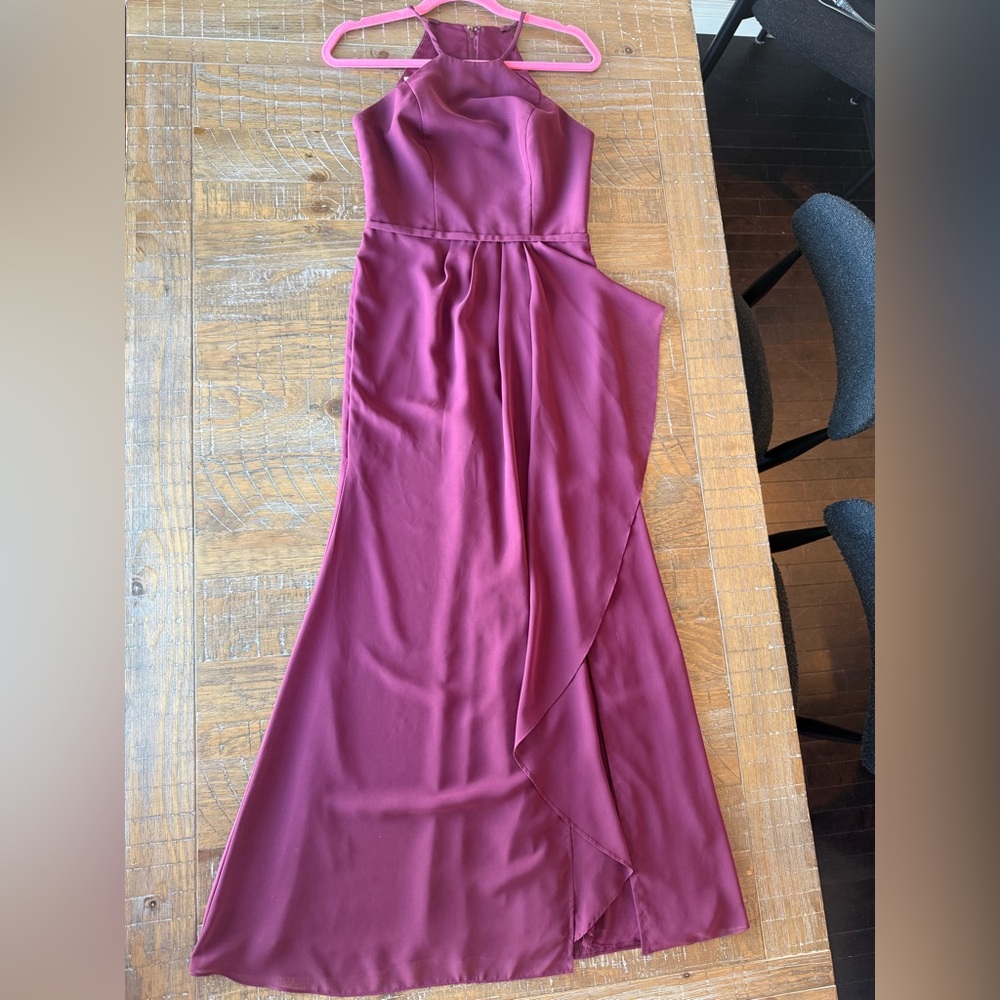 David's Bridal Asymmetrical Burgandy/deep Berry Color Gown